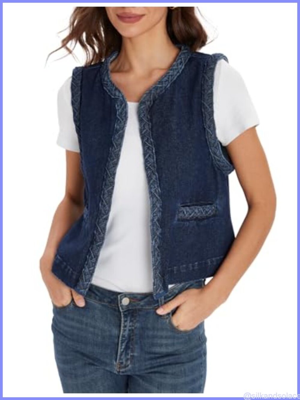 Sleeveless Denim Vest Casual Open Front Cotton Blend